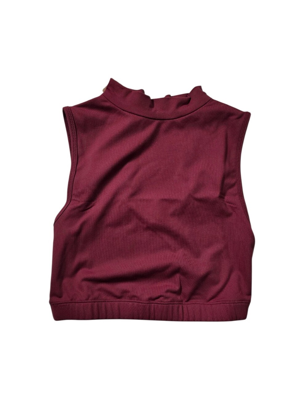 Mock Neck Ribbed Crop Tank Top in Wine